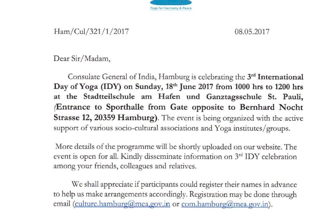 Third International Day of Yoga – 2017 – (Consulate General of India, Hamburg )