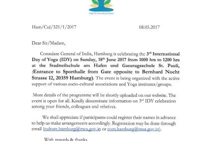 Third International Day of Yoga – 2017 – (Consulate General of India, Hamburg )